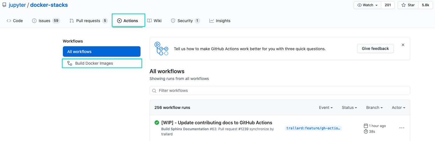 GitHub actions tab screenshot